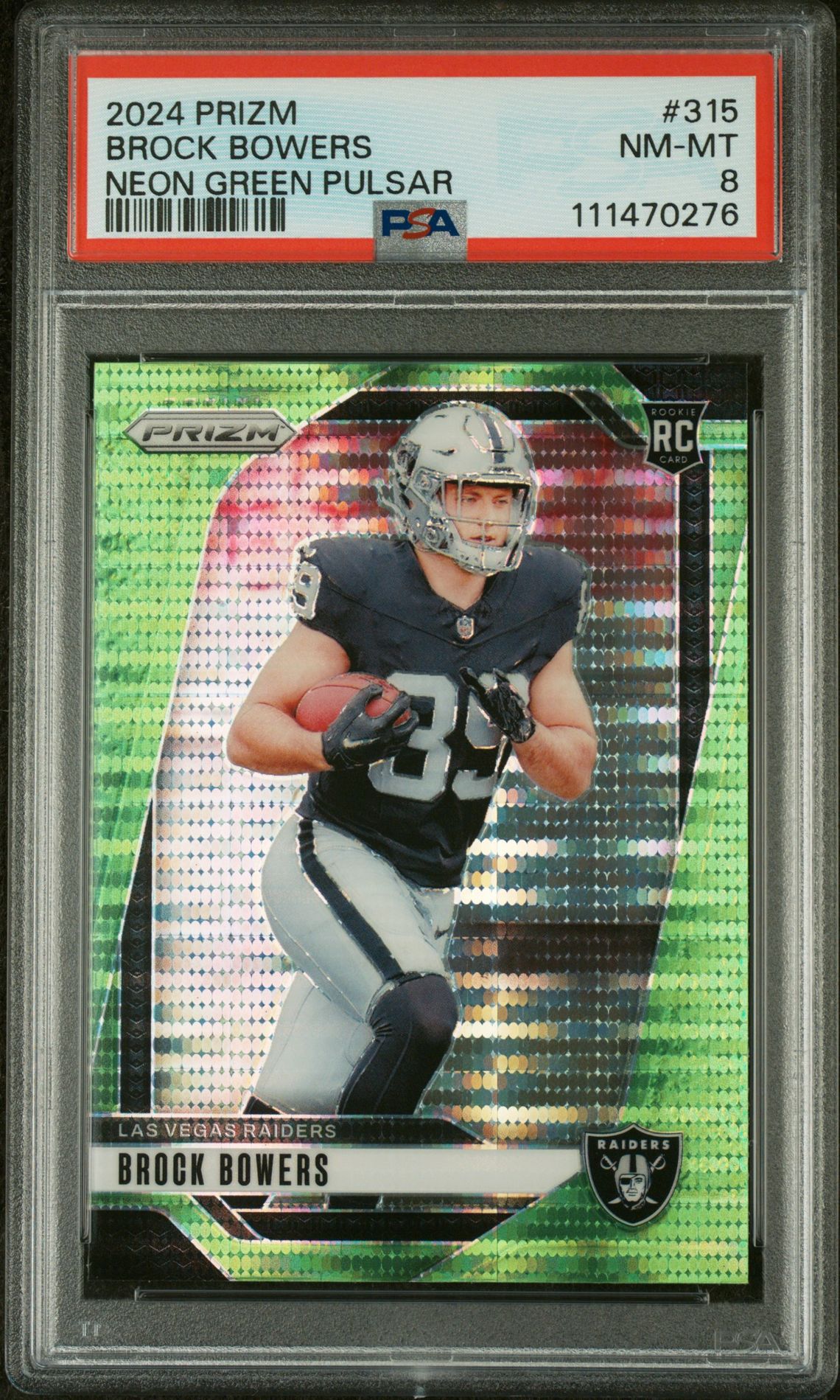 2024 Panini Prizm Brock Bowers #315 (Neon Green Pulsar) Nm-Mt 8 front