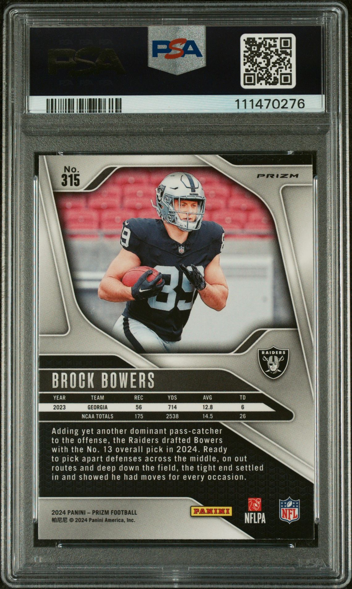2024 Panini Prizm Brock Bowers #315 (Neon Green Pulsar) Nm-Mt 8 back