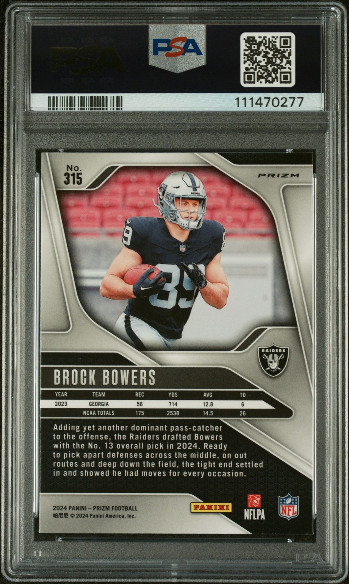 2024 Panini Prizm Brock Bowers #315 (Disco Prizm) Mint 9 back