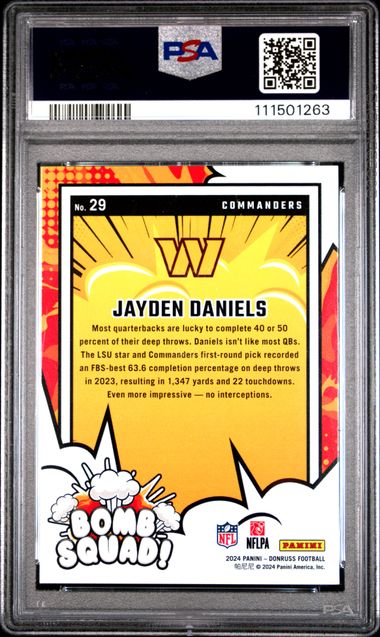 2024 Panini Donruss Bomb Squad Jayden Daniels #29 Gem Mt 10 back