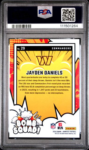 2024 Panini Donruss Bomb Squad Jayden Daniels #29 Gem Mt 10 back