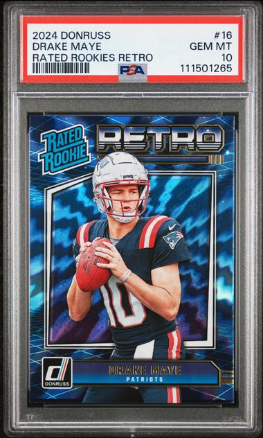 2024 Panini Donruss Rated Rookies Retro Drake Maye #16 Gem Mt 10 front