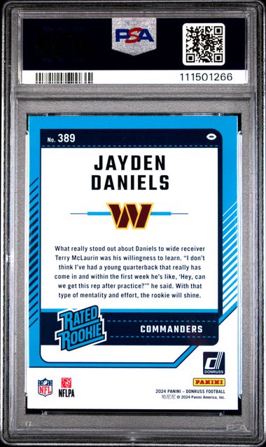2024 Panini Donruss Jayden Daniels #389 Mint 9 back