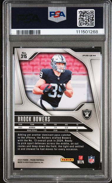 2024 Panini Prizm Brock Bowers #315 (Silver Prizm) Gem Mt 10 back