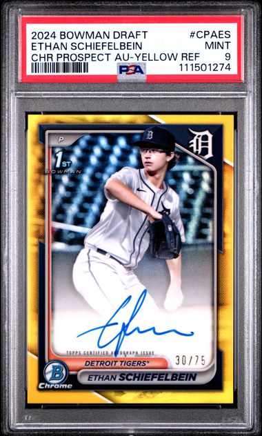 2024 Bowman Draft Chrome Prospect Autographs Ethan Schiefelbein #Cpaes (Chr Prospect Au-Yellow Ref) Mint 9 front