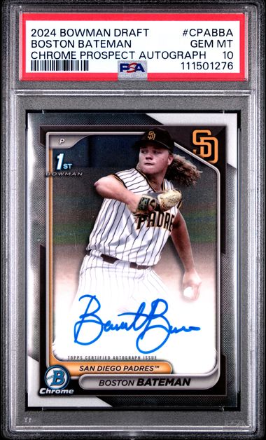 2024 Bowman Draft Chrome Prospect Autographs Boston Bateman #Cpabba Gem Mt 10 front
