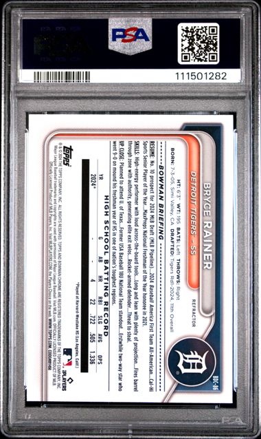 2024 Bowman Draft Bryce Rainer #Bdc86 (Chrome-Refractor) Gem Mt 10 back