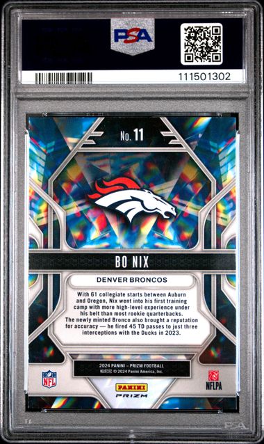 2024 Panini Prizm Prizmatic Bo Nix #11 (Prizmatic-Green Wave) Mint 9 back