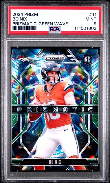2024 Panini Prizm Prizmatic Bo Nix #11 (Prizmatic-Green Wave) Mint 9 front