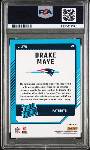 2024 Panini Donruss Drake Maye #379 (Optic Preview-Blue Scope) Gem Mt 10 back