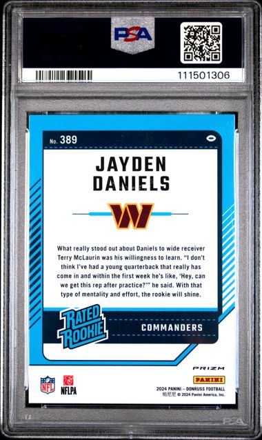 2024 Panini Donruss Jayden Daniels #389 (Optic Preview-Red Wave) Gem Mt 10 back
