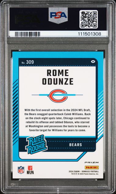 2024 Panini Donruss Rome Odunze #309 (Optic Preview-Pink) Gem Mt 10 back