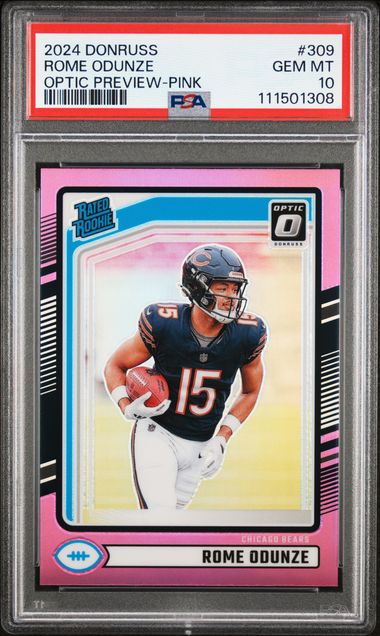 2024 Panini Donruss Rome Odunze #309 (Optic Preview-Pink) Gem Mt 10 front