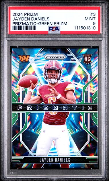2024 Panini Prizm Prizmatic Jayden Daniels #3 (Prizmatic-Green Prizm) Mint 9 front