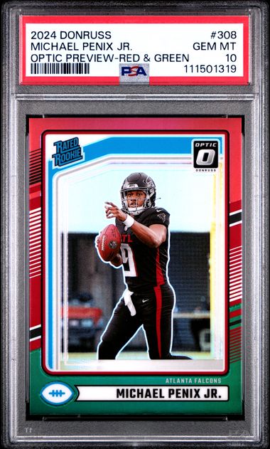 2024 Panini Donruss Michael Penix Jr. #308 (Optic Preview-Red & Green) Gem Mt 10 front