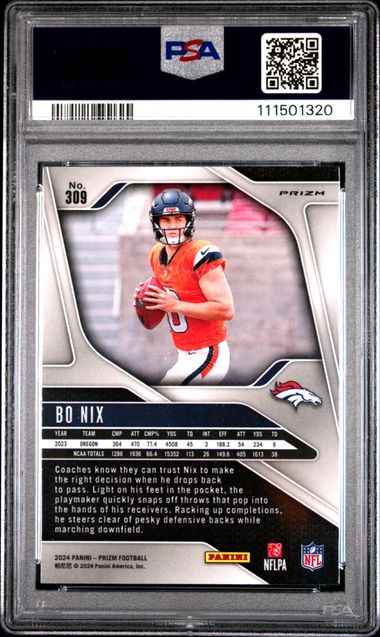 2024 Panini Prizm Bo Nix #309 (Silver Prizm) Gem Mt 10 back