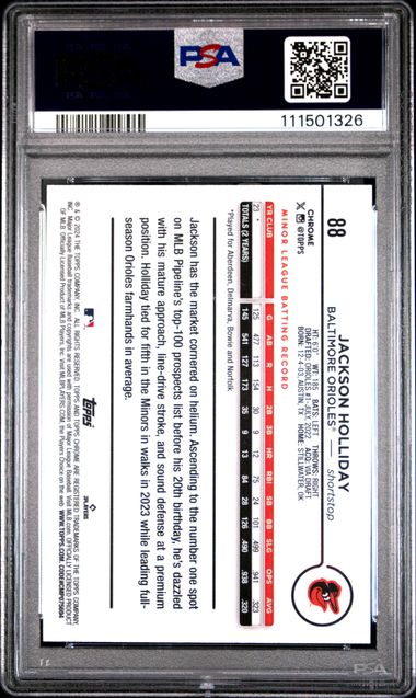 2024 Topps Chrome Jackson Holliday #88 (Sepia Refractor) Gem Mt 10 back