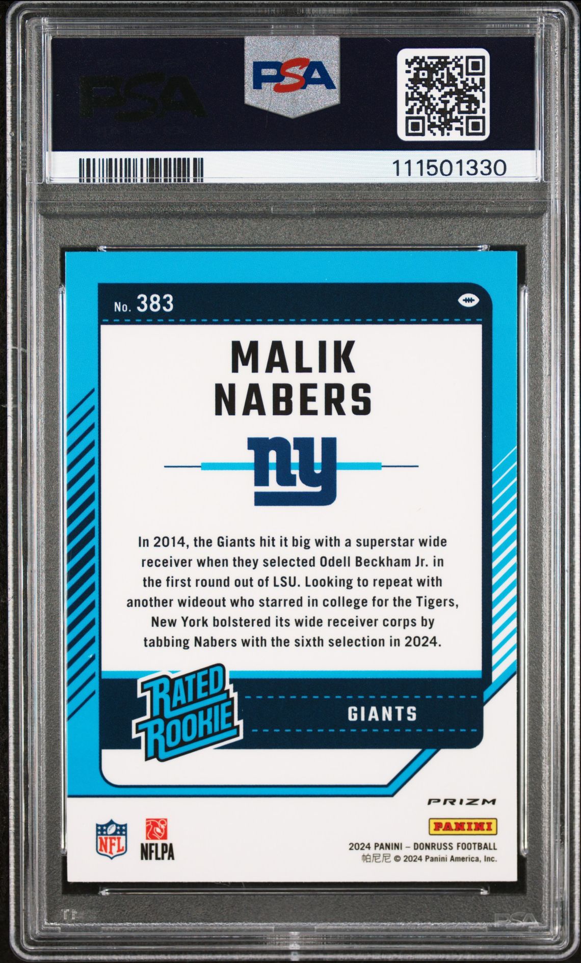 2024 Panini Donruss Malik Nabers #383 (Optic Preview-Red Wave) Gem Mt 10 back