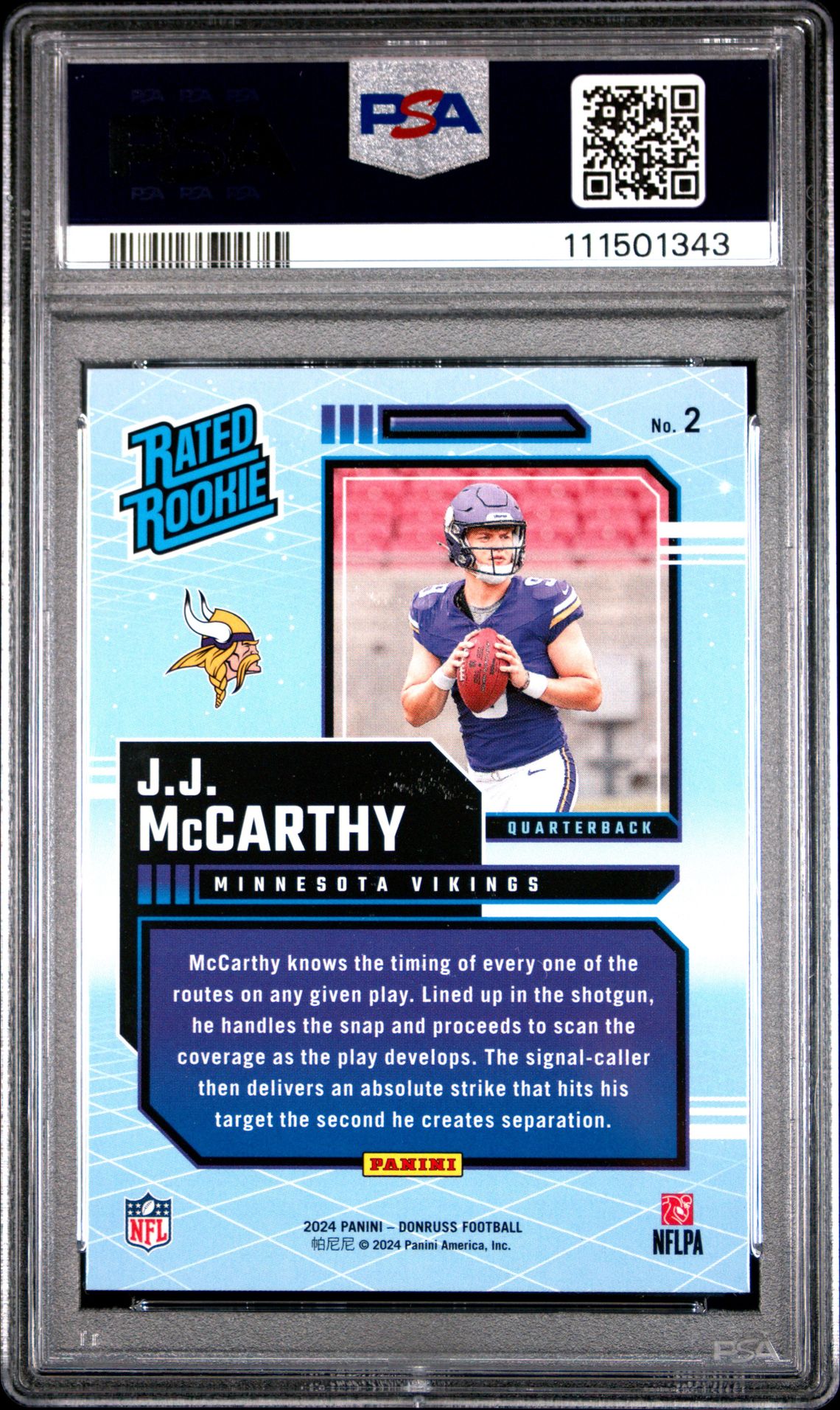 2024 Panini Donruss Rated Rookies Retro Jj Mccarthy #2 Gem Mt 10 back