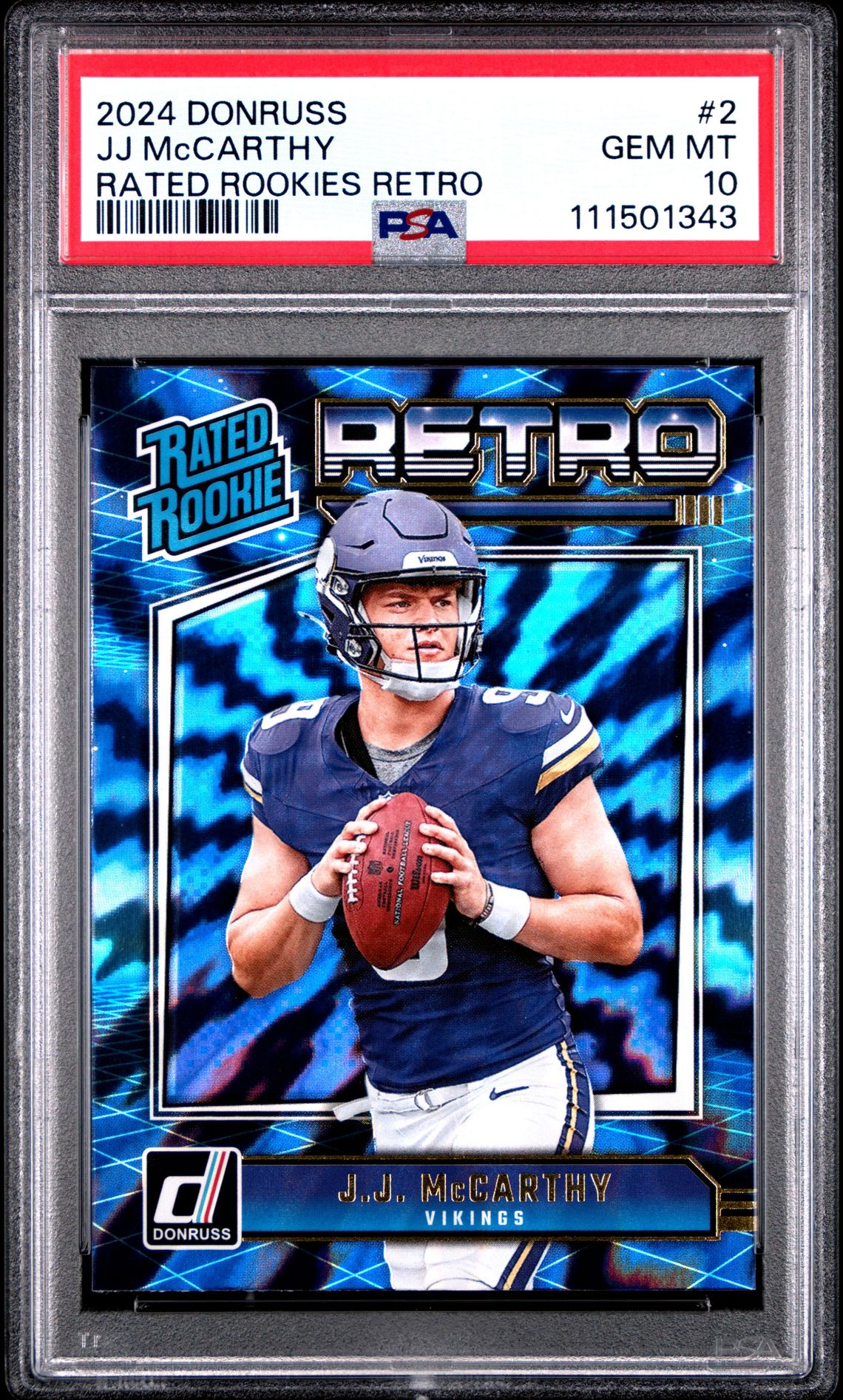 2024 Panini Donruss Rated Rookies Retro Jj Mccarthy #2 Gem Mt 10 front