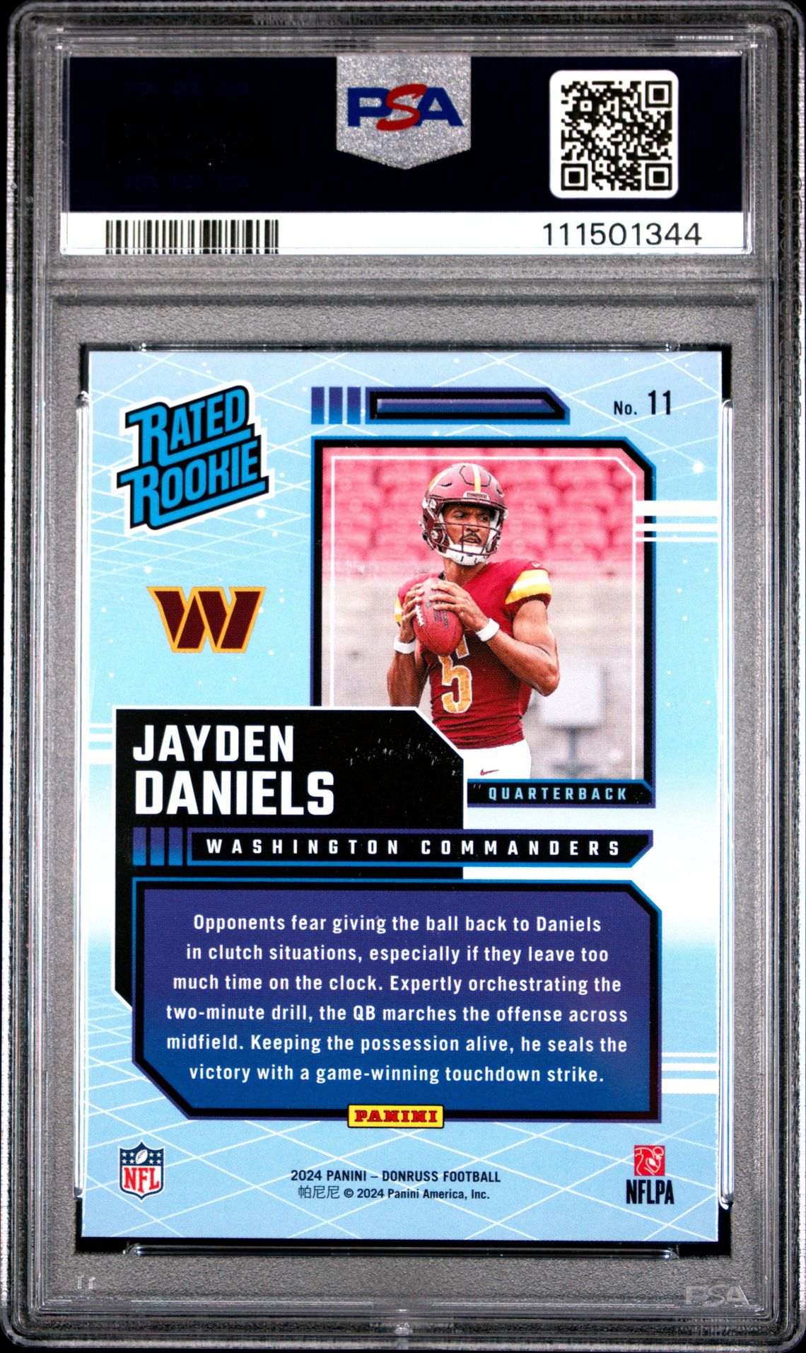 2024 Panini Donruss Rated Rookies Retro Jayden Daniels #11 Gem Mt 10 back