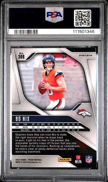 2024 Panini Prizm Bo Nix #309 (Silver Prizm) Mint 9 back