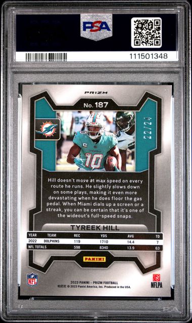 2023 Panini Prizm Tyreek Hill #187 (Gold Sparkle) Mint 9 back