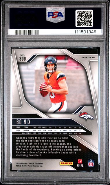 2024 Panini Prizm Bo Nix #309 (Silver Prizm) Mint 9 back