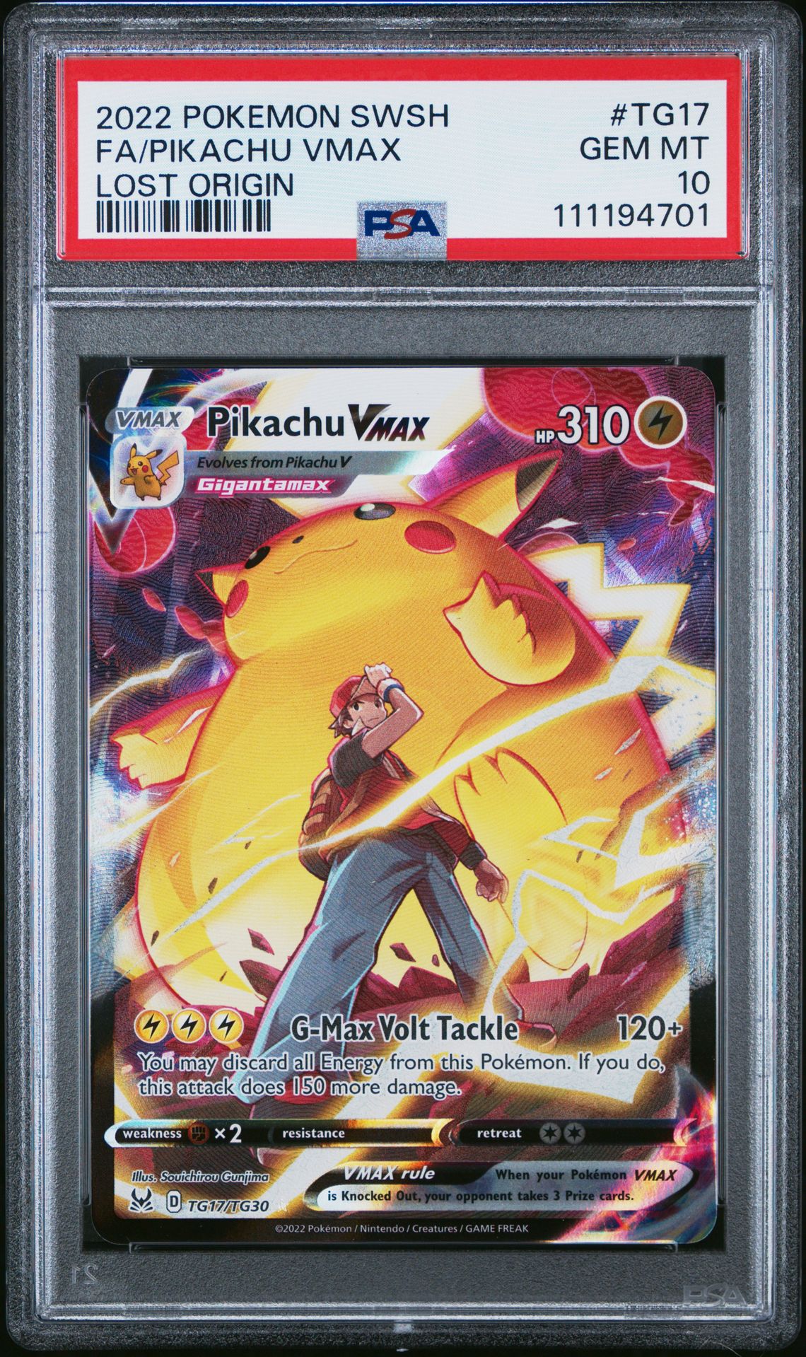 2022 Pokemon Sword & Shield Lost Origin Fa/Pikachu Vmax #Tg17 (Lost Origin) Gem Mt 10 front