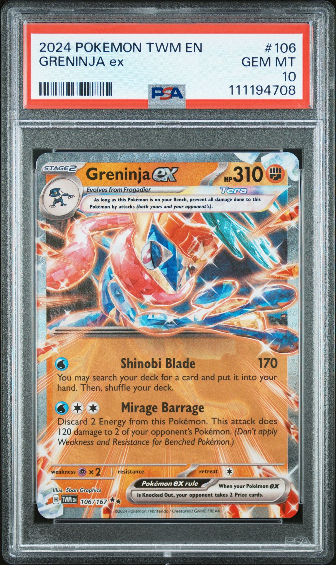 2024 Pokemon Twm En-Twilight Masquerade Greninja Ex #106 Gem Mt 10 front