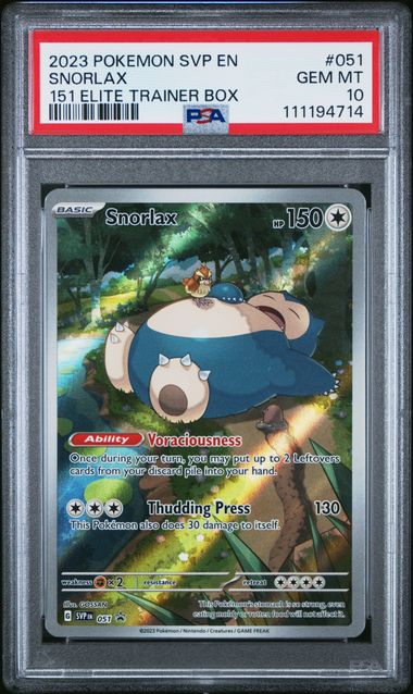 2023 Pokemon Svp En-Sv Black Star Promo Snorlax #051 (151 Elite Trainer Box) Gem Mt 10 front