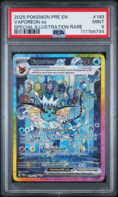 2025 Pokemon Pre En-Prismatic Evolutions Vaporeon Ex #149 (Special Illustration Rare) Mint 9 front