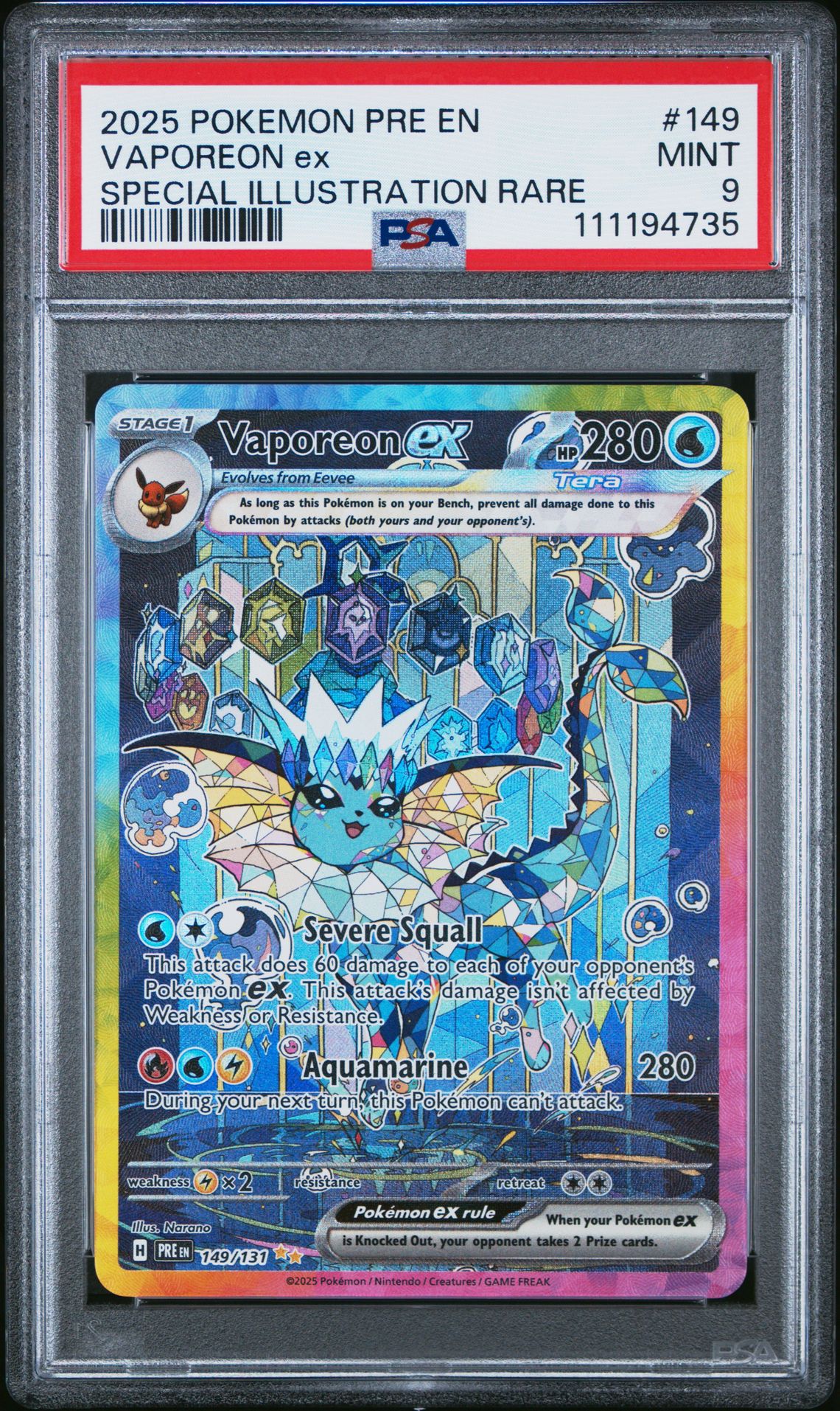 2025 Pokemon Pre En-Prismatic Evolutions Vaporeon Ex #149 (Special Illustration Rare) Mint 9 front