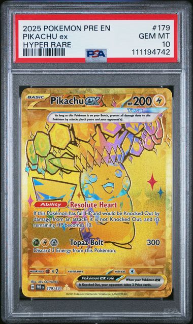 2025 Pokemon Pre En-Prismatic Evolutions Pikachu Ex #179 (Hyper Rare) Gem Mt 10 front
