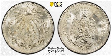 1932-M Peso KM-455  Ag Open 9 MS67