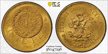 1921/11 20 Peso KM-478  Au MS63