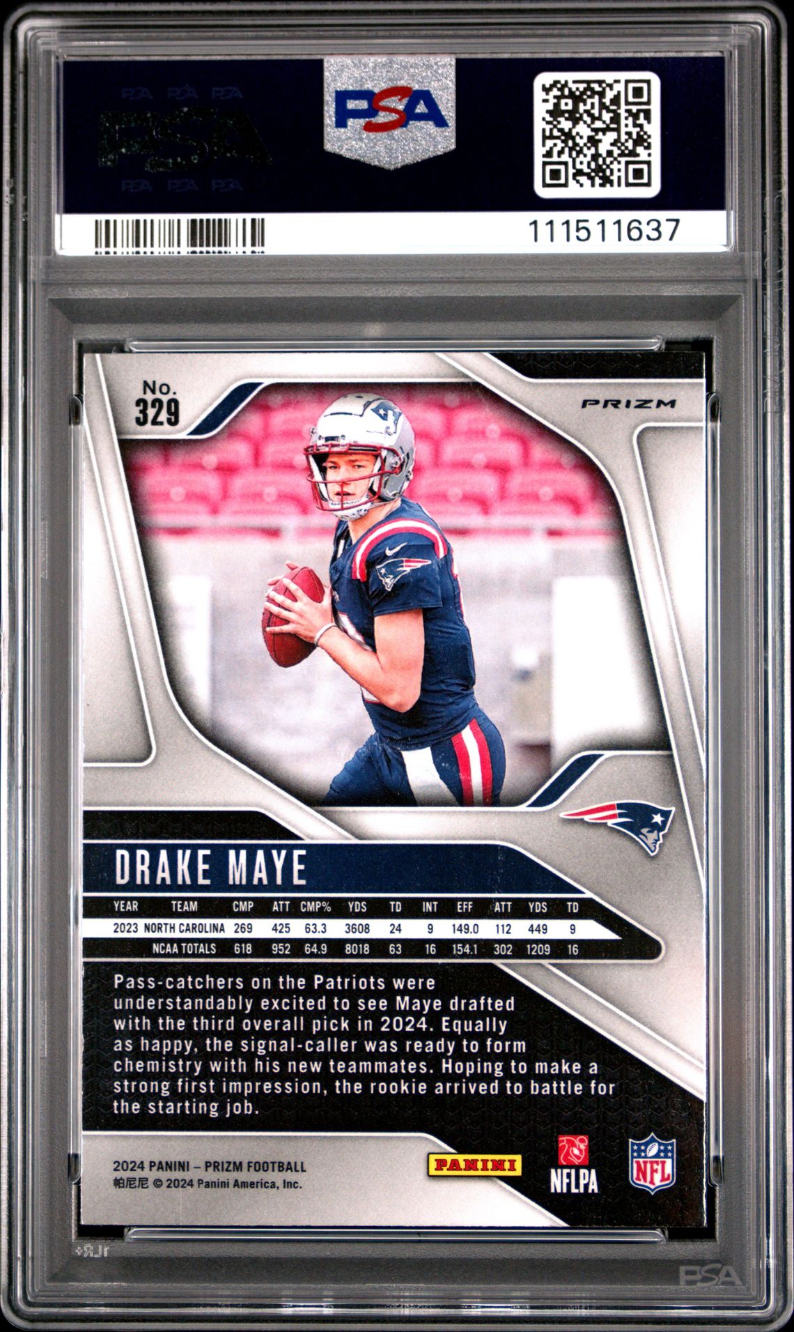 2024 Panini Prizm Drake Maye #329 (Silver Prizm) Mint 9 back