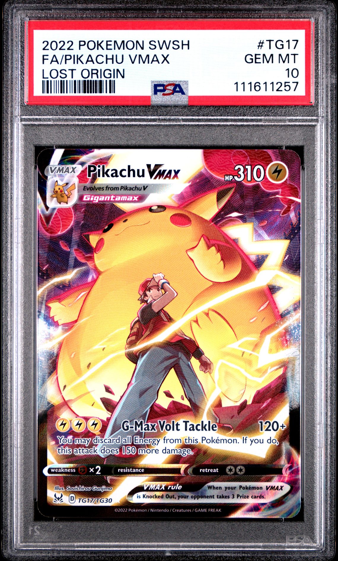 2022 Pokemon Sword & Shield Lost Origin Fa/Pikachu Vmax #Tg17 (Lost Origin) Gem Mt 10 front