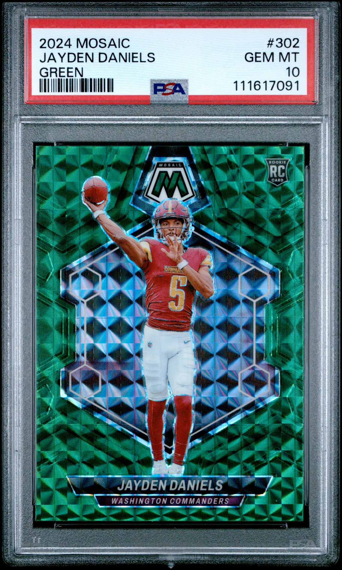 2024 PANINI MOSAIC JAYDEN DANIELS GREEN 302 GEM MT 10 front