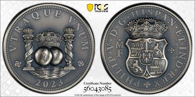 2023 Medal Mexican Columnario 2oz Ag Antiqued UHR SP70