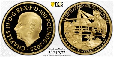 2025 £100 Battle of Independence Au First Strike PR70DCAM