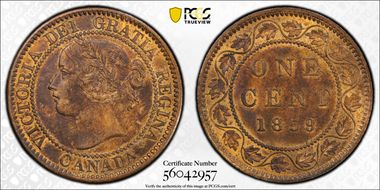 1859 1C Narrow 9 MS62RB
