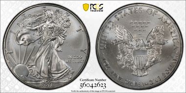 2011 $1 Silver Eagle 25th Anniversary MS66