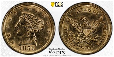 1854 $2.50 AU58