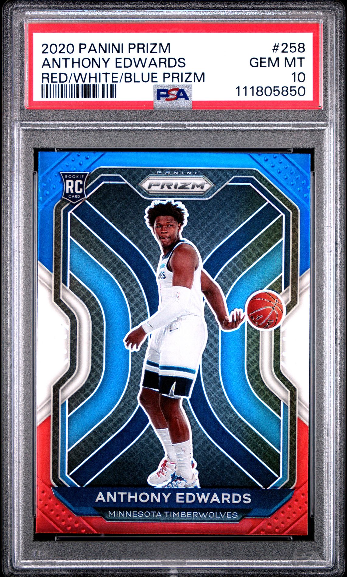 2020 Panini Prizm Anthony Edwards #258 (Red/White/Blue Prizm) Gem Mt 10 front