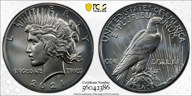 2021 $1 Peace Dollar 100th Anniversary MS70