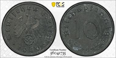 1940-B 10 Pfg J-371 Regular Issue MS62