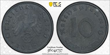 1942-B 10 Pfg J-371 AU58