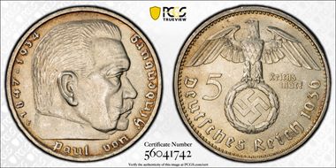 1936-F 5 Mk Swastika J-367 MS64