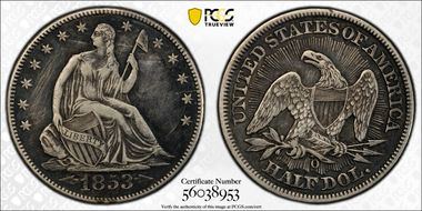 1853-O 50C Arrows and Rays N1